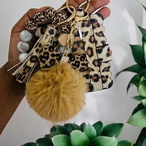 Wristlet keychain pompom wallet